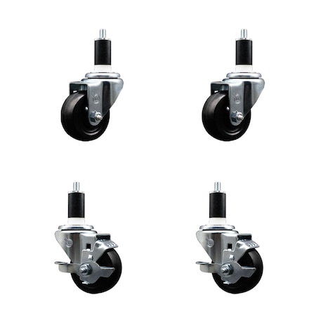 Service Caster 3'' SS Hard Rubber Wheel Swivel 1-3/8'' Expand Stem Caster Set 2 Brakes, 4PK SCC-SSEX20S314-HRS-2-TLB-2-138